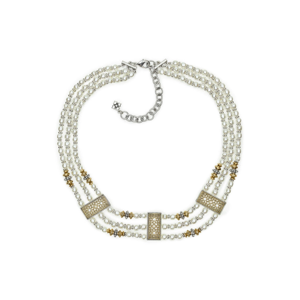 Patricia Nash 3 Strand Pearl and Filigree Necklace