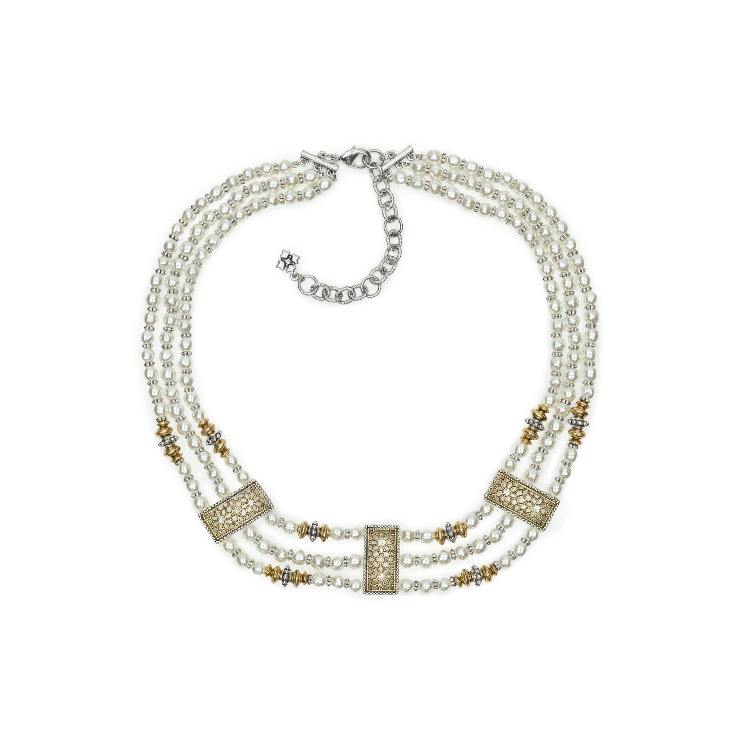 Patricia Nash 3 Strand Pearl and Filigree Necklace