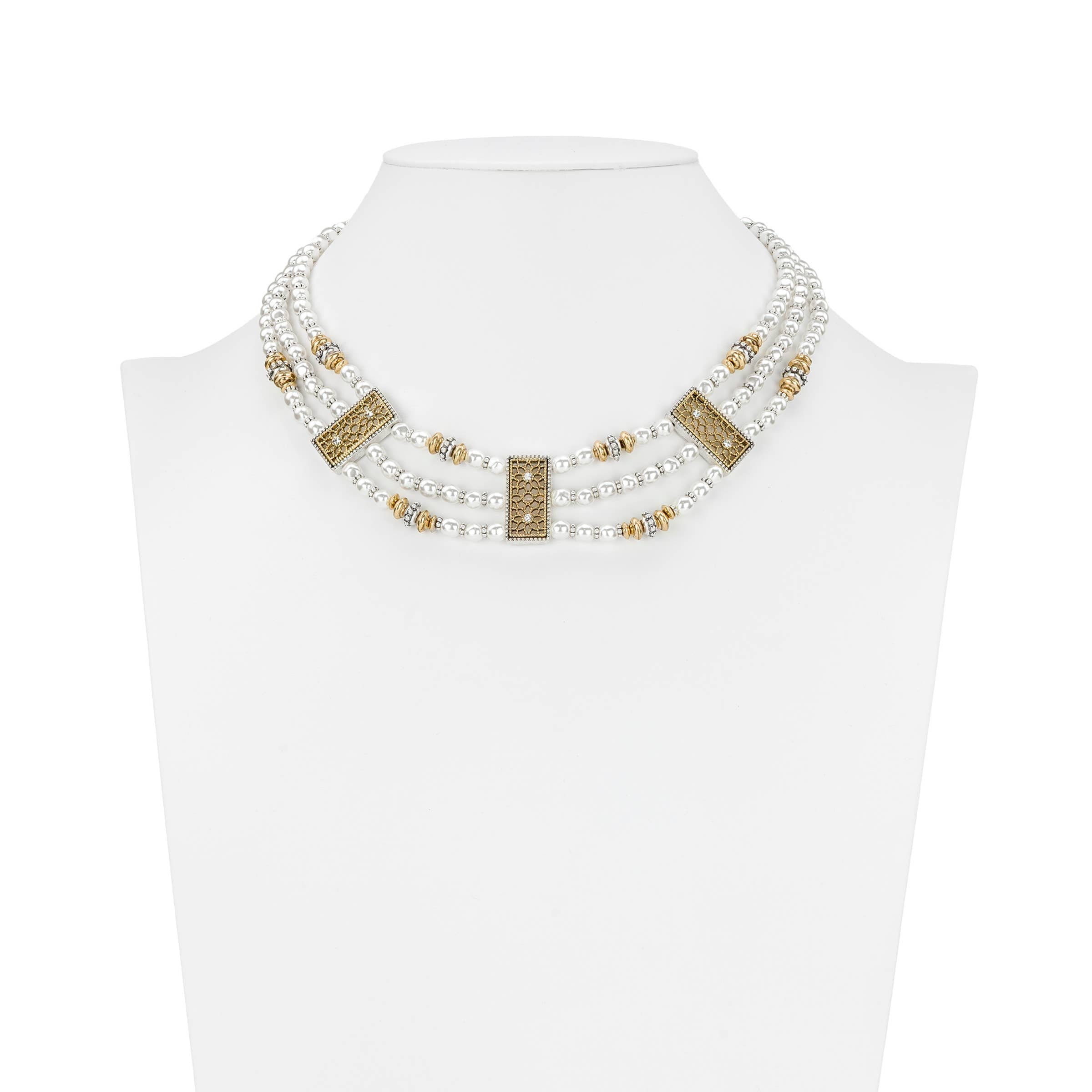 Patricia Nash 3 Strand Pearl and Filigree Necklace