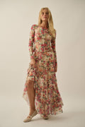 Promesa Floral Mesh Tiered Maxi Skirt