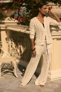 Pointelle Crochet-Knit Drawstring Sweater Pants