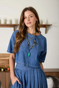 Round Neck Short Sleeve Cropped Denim Top