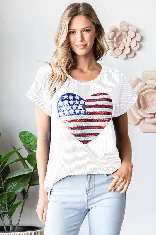 Preorder: PLUS SOLID URBAN RIBB TOP WITH AMERICAN FLAG PATCH