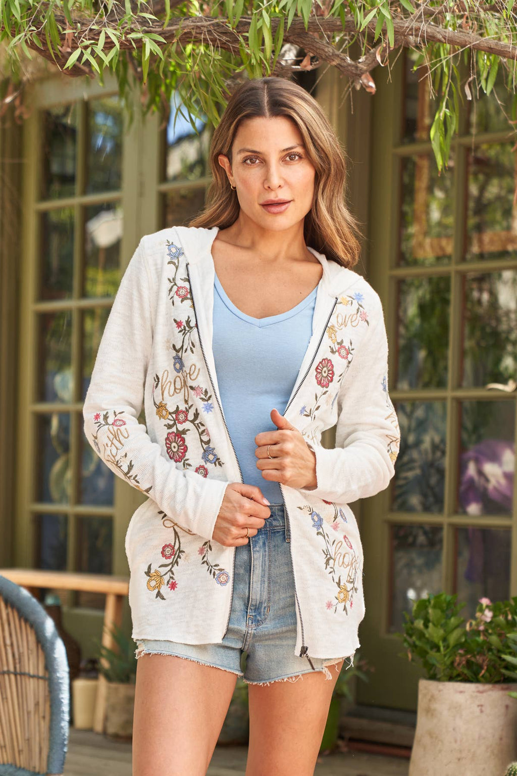 Double Face Zip Front Embroidered Hoodie - Colores Coastal Woods by Colores Enterprises