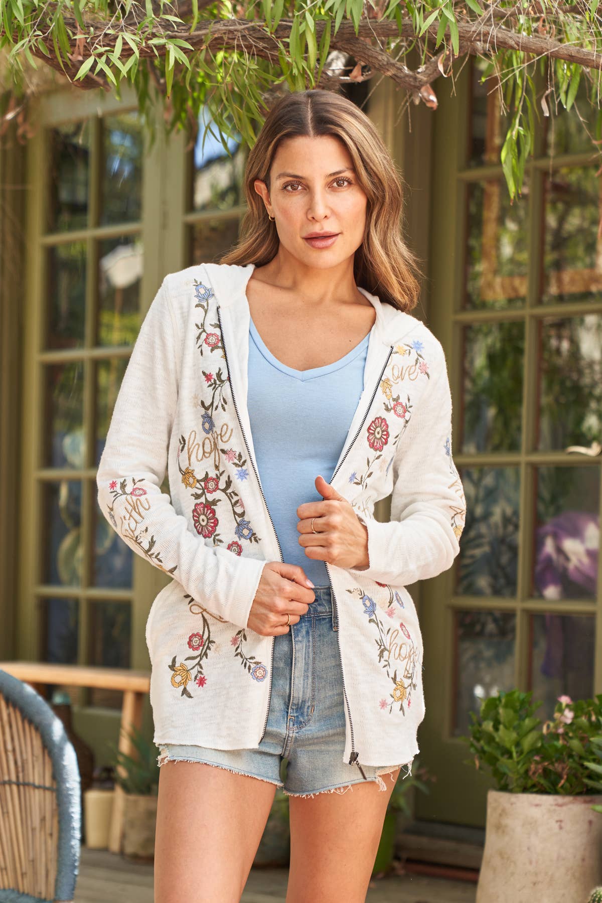 Double Face Zip Front Embroidered Hoodie - Colores Coastal Woods by Colores Enterprises