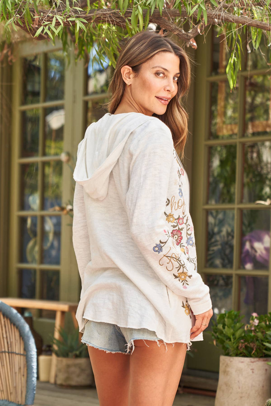 Double Face Zip Front Embroidered Hoodie - Colores Coastal Woods by Colores Enterprises