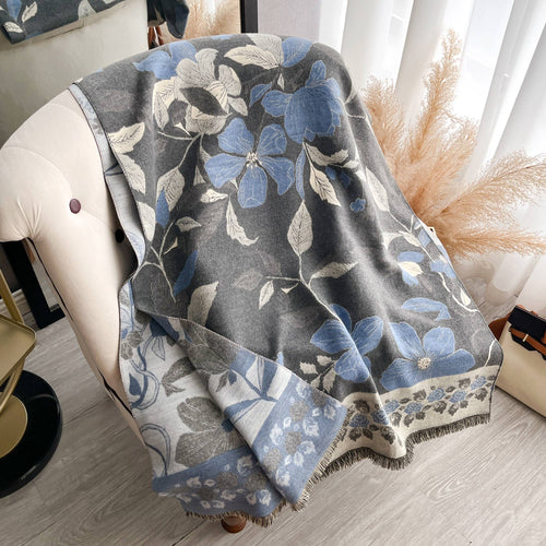 Blue / Gray Vintage Floral Reversible Wrap