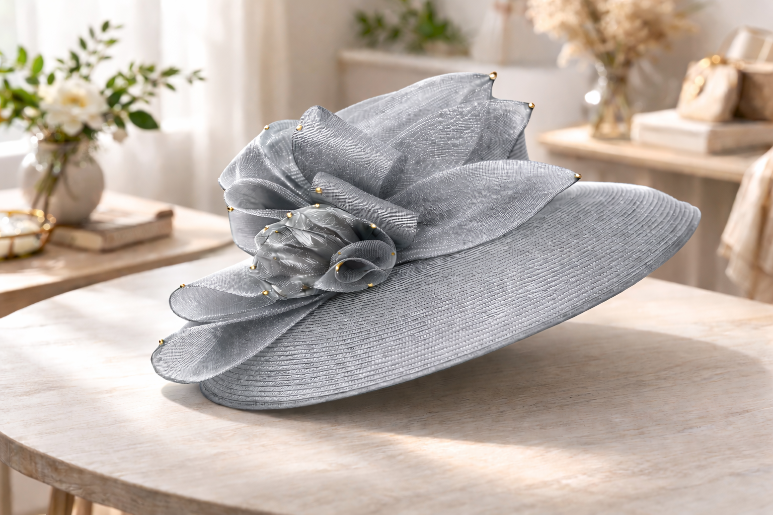 Preorder: Wide-Brim Straw Hat with Sculptural Bow