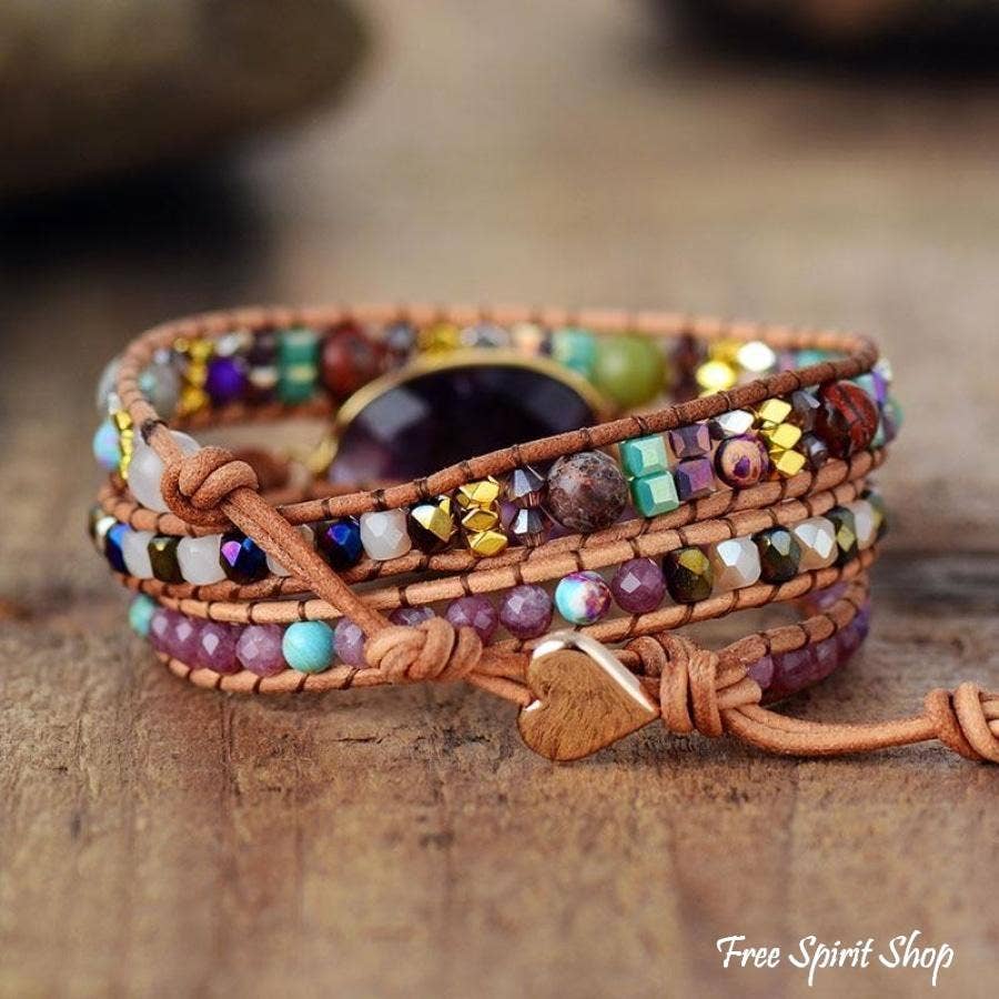 Natural Amethyst & Lepidolite Wrap Bracelet - Colores Coastal Woods by Colores Enterprises