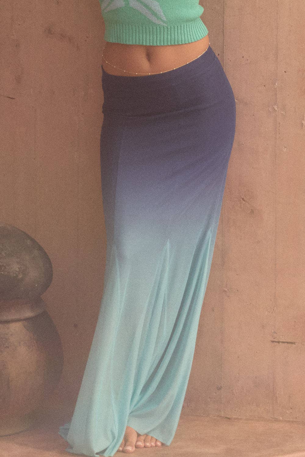 Ombre Mesh Fit - and - Flare Godet Maxi Skirt - Colores Coastal Woods by Colores Enterprises