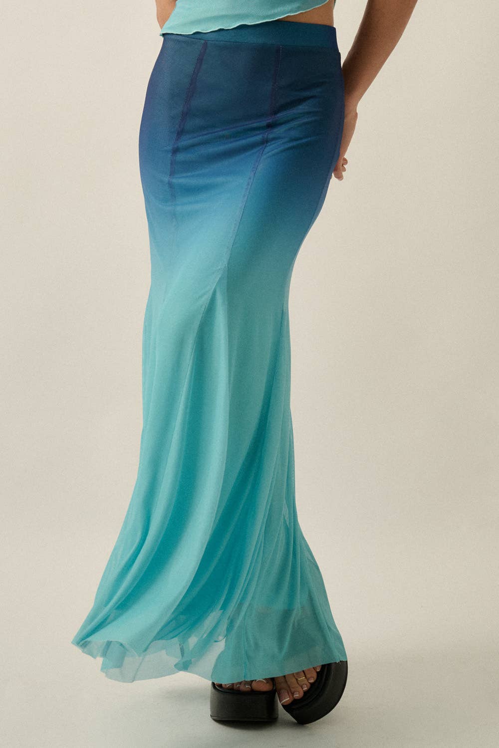 Ombre Mesh Fit - and - Flare Godet Maxi Skirt - Colores Coastal Woods by Colores Enterprises
