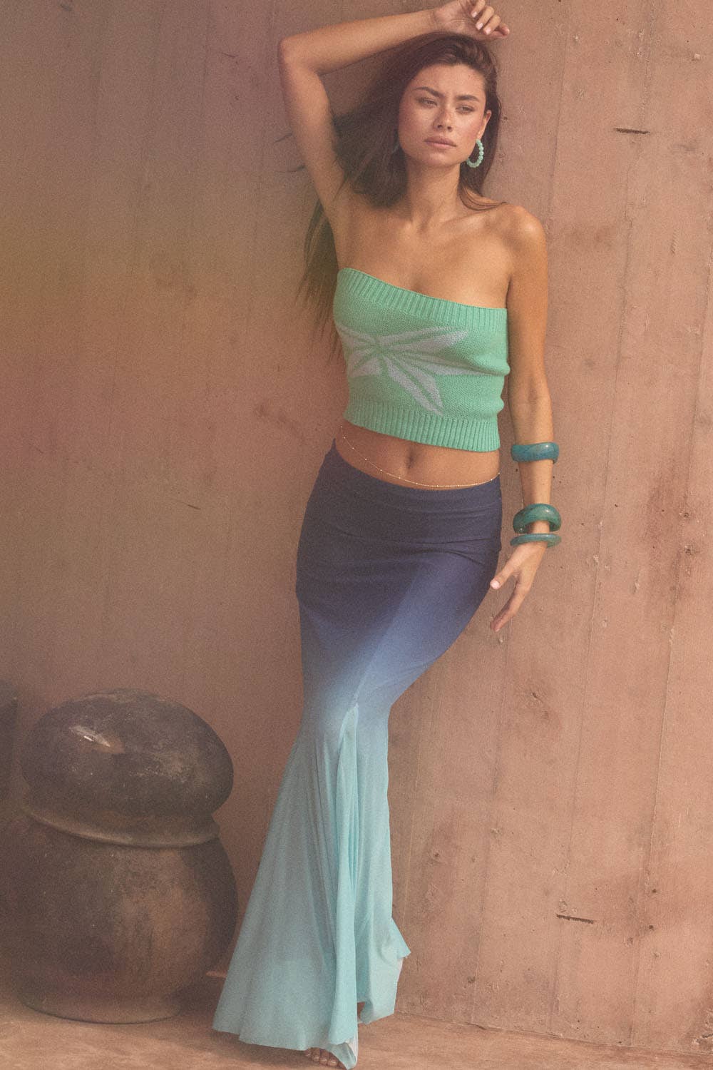 Ombre Mesh Fit - and - Flare Godet Maxi Skirt - Colores Coastal Woods by Colores Enterprises