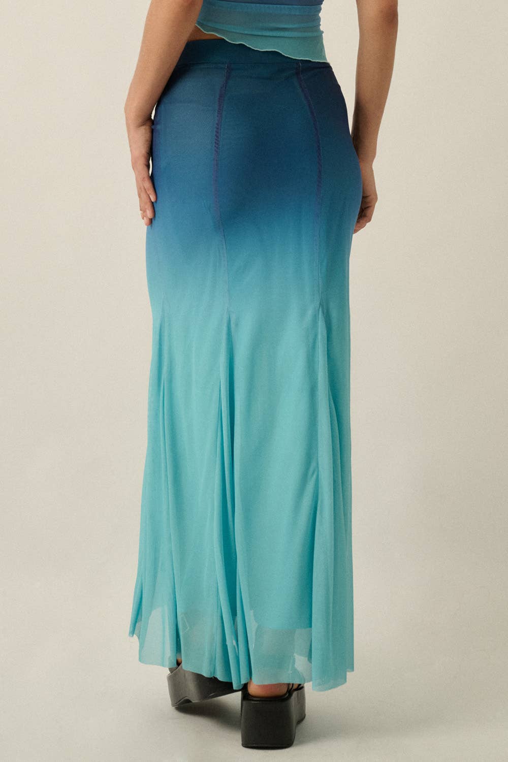 Ombre Mesh Fit - and - Flare Godet Maxi Skirt - Colores Coastal Woods by Colores Enterprises