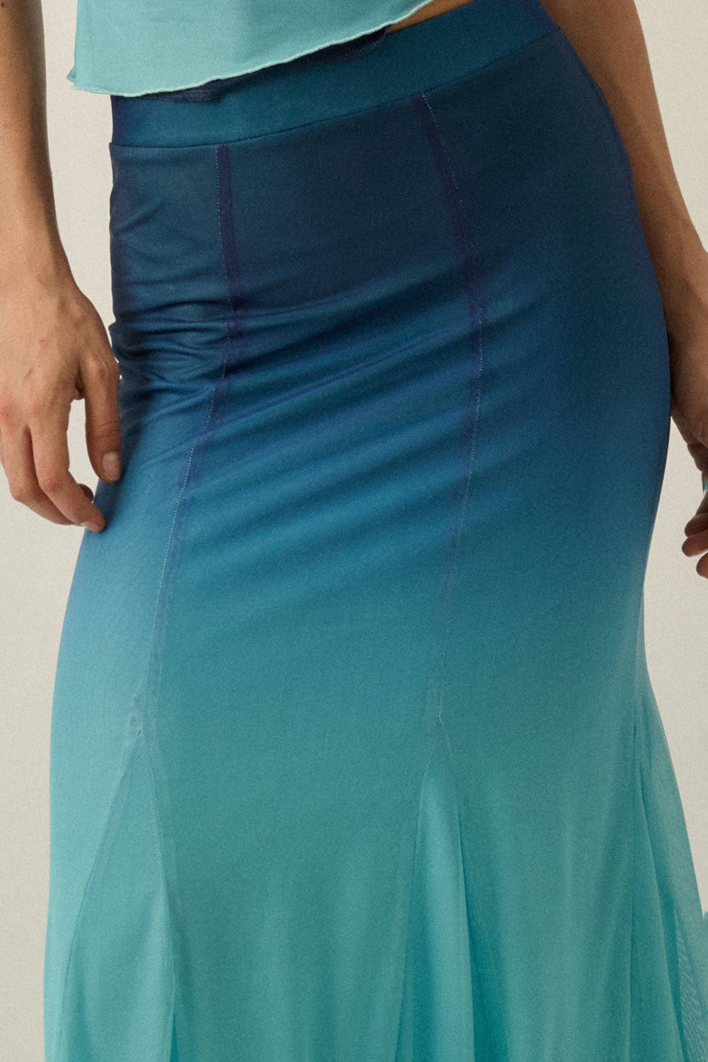 Ombre Mesh Fit - and - Flare Godet Maxi Skirt - Colores Coastal Woods by Colores Enterprises