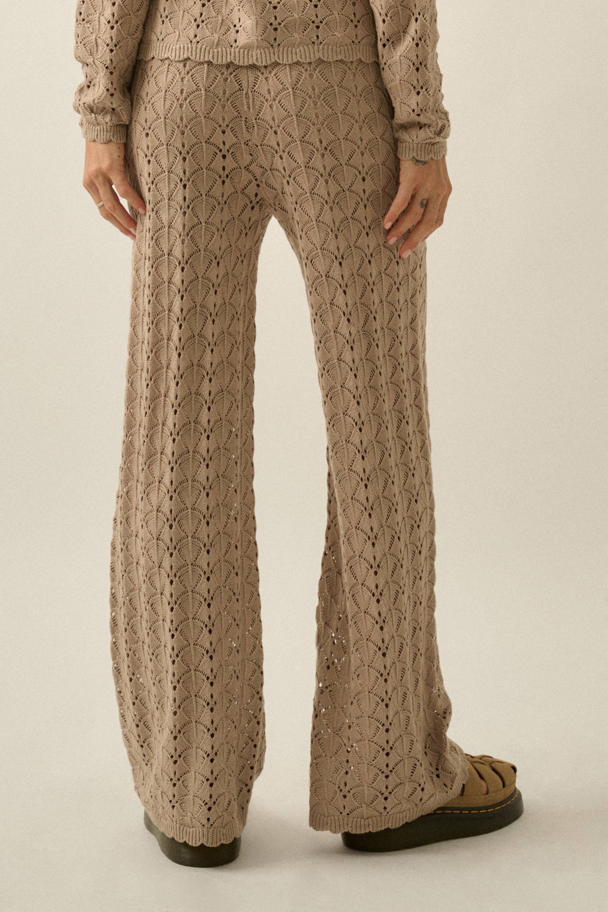 Pointelle Crochet - Knit Drawstring Sweater Pants - Colores Coastal Woods by Colores Enterprises