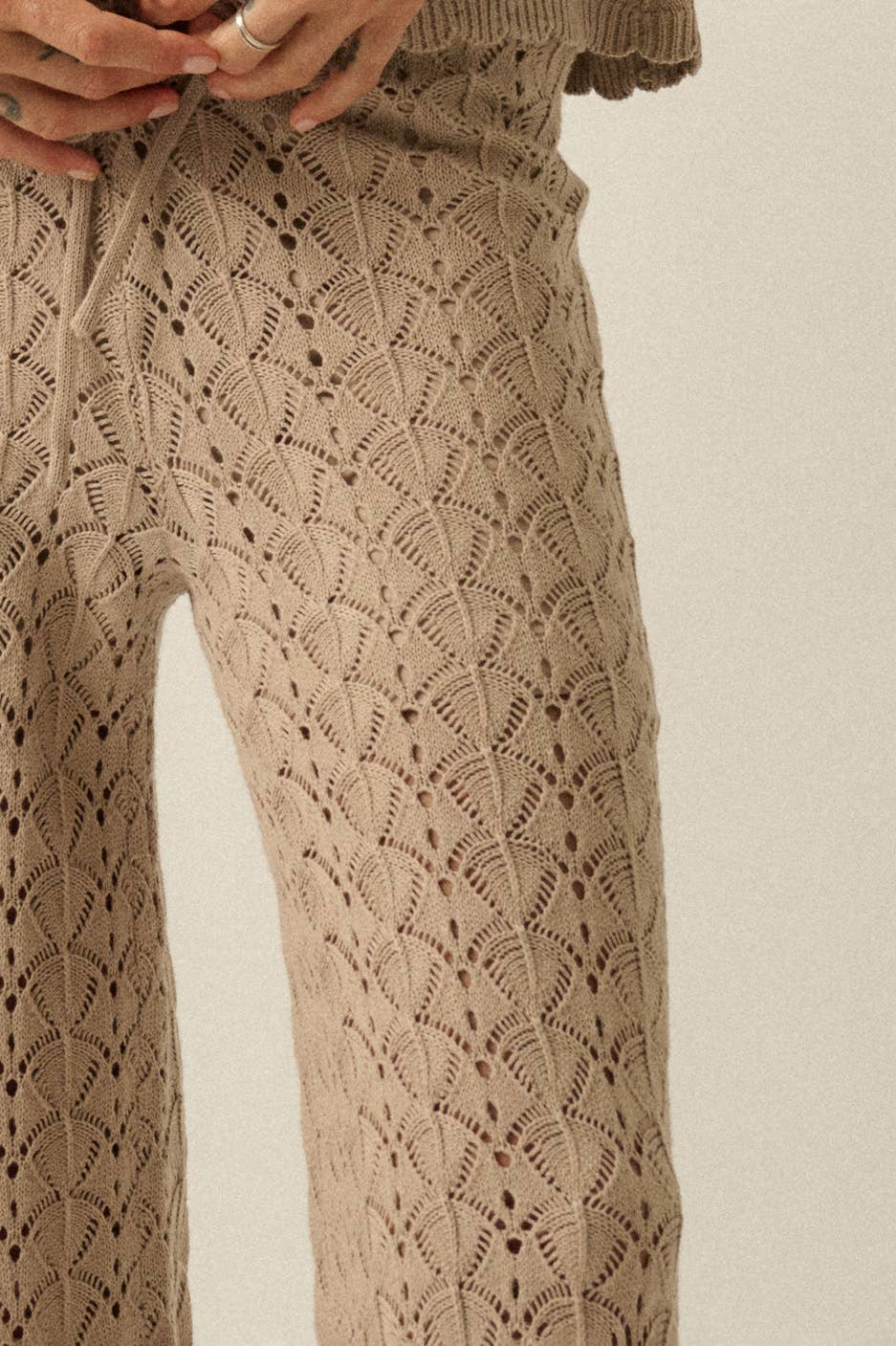 Pointelle Crochet - Knit Drawstring Sweater Pants - Colores Coastal Woods by Colores Enterprises
