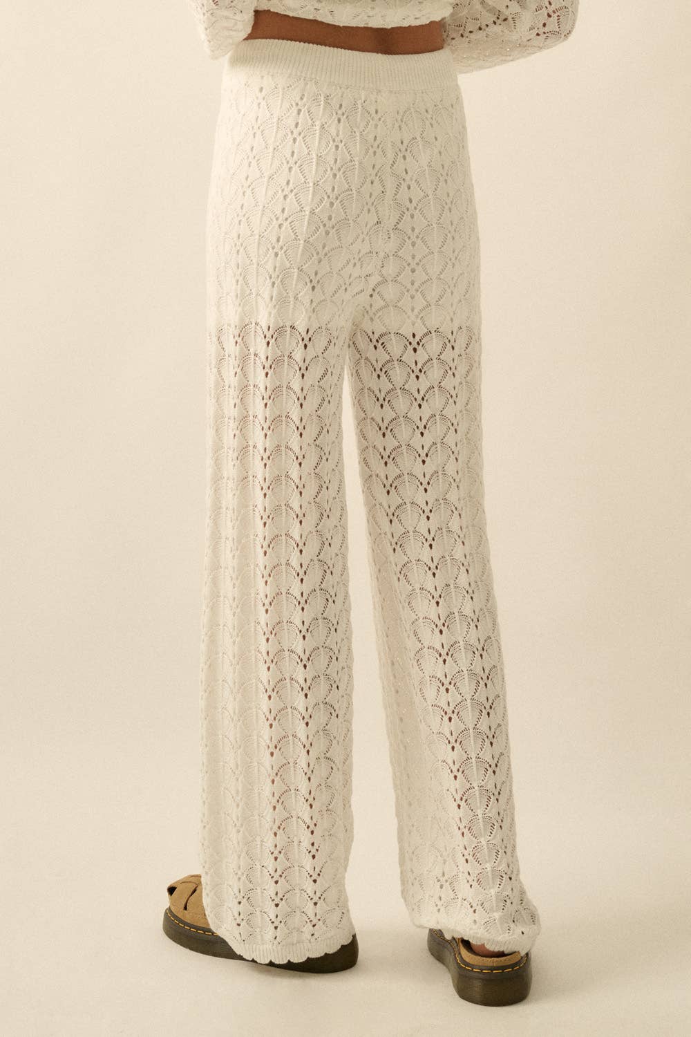 Pointelle Crochet - Knit Drawstring Sweater Pants - Colores Coastal Woods by Colores Enterprises