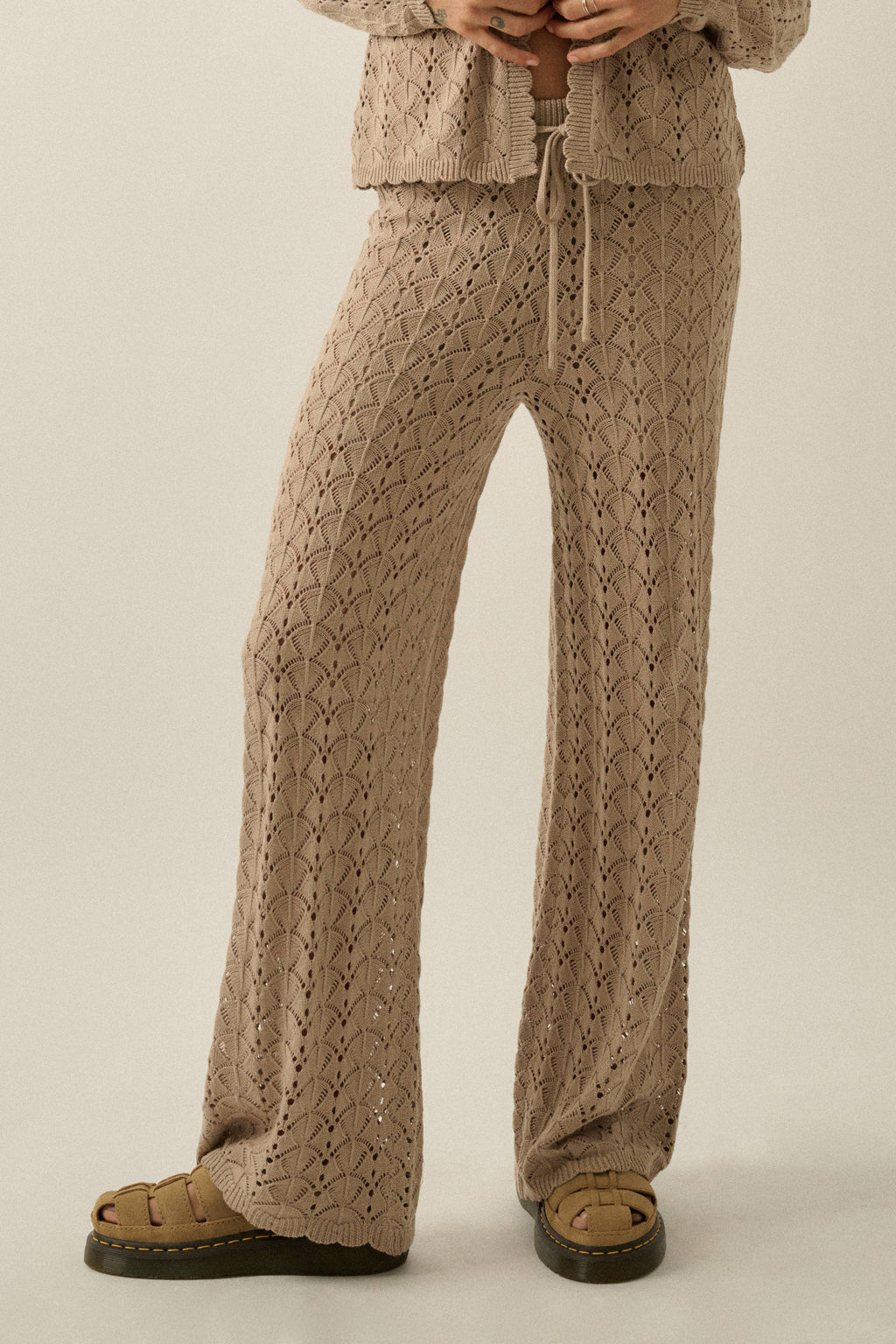 Pointelle Crochet - Knit Drawstring Sweater Pants - Colores Coastal Woods by Colores Enterprises