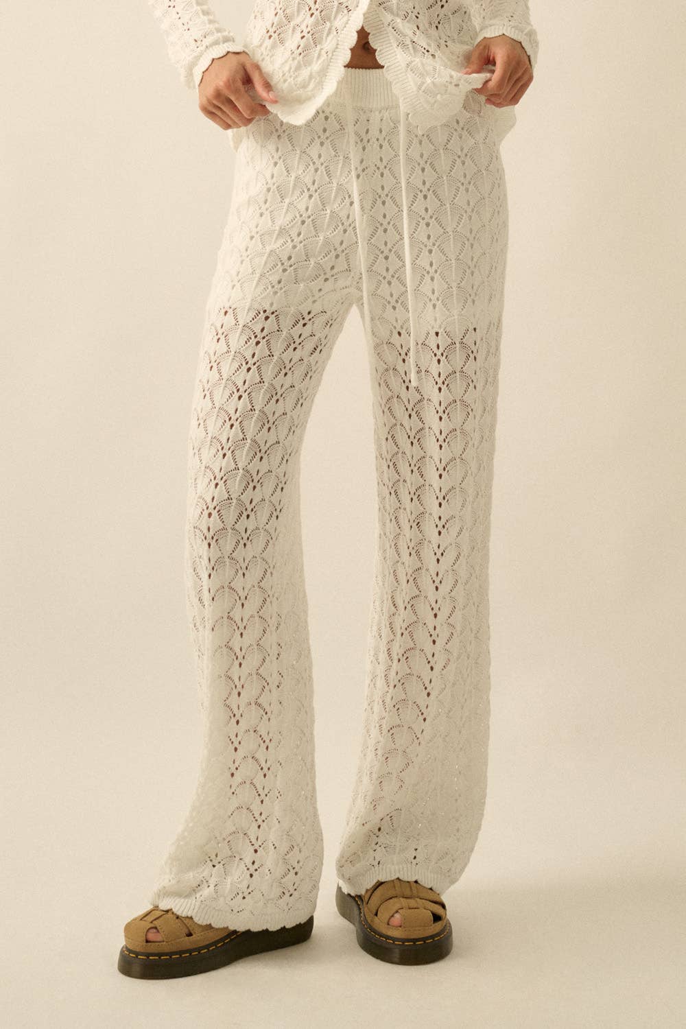 Pointelle Crochet - Knit Drawstring Sweater Pants - Colores Coastal Woods by Colores Enterprises