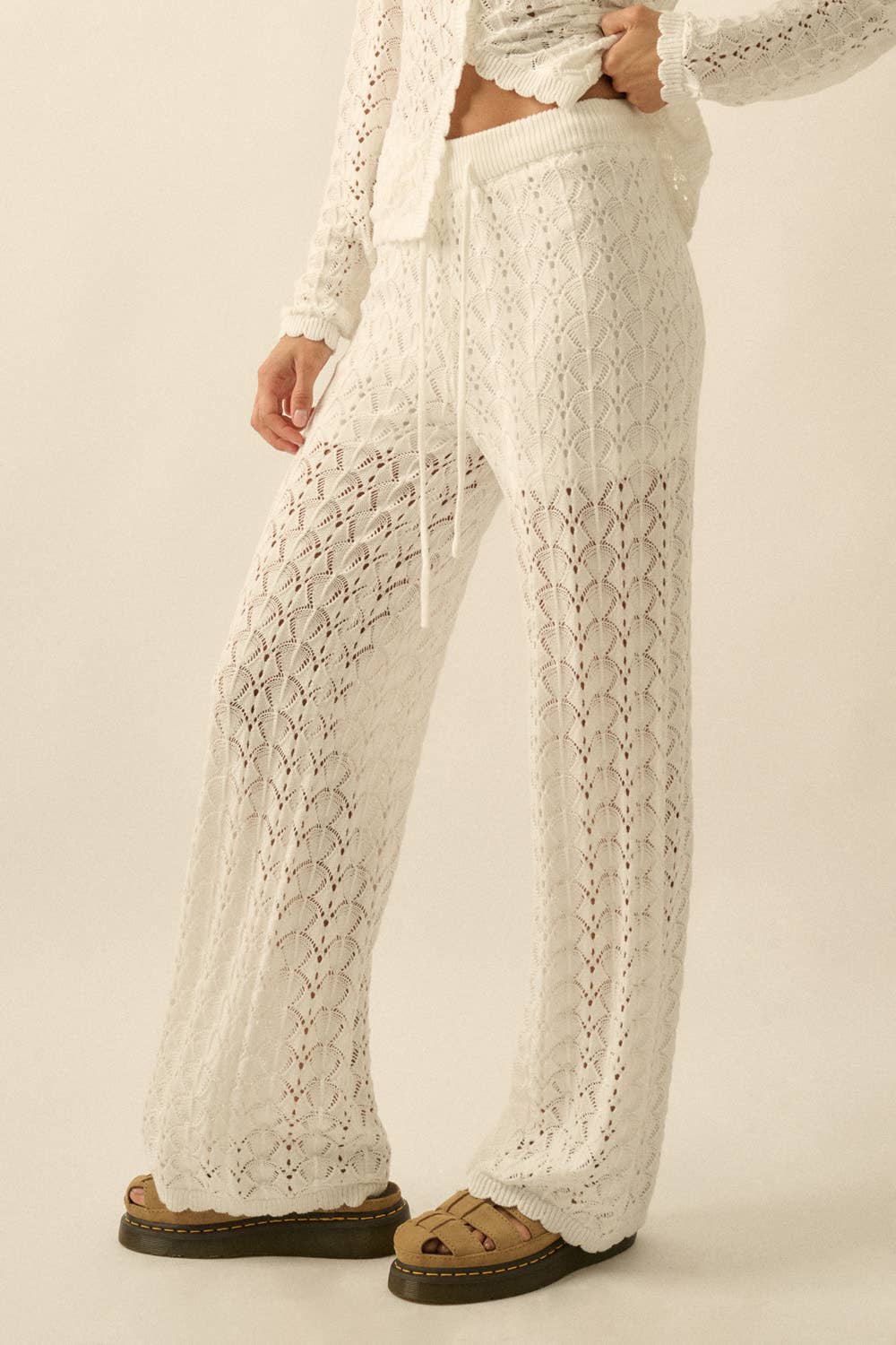 Pointelle Crochet - Knit Drawstring Sweater Pants - Colores Coastal Woods by Colores Enterprises