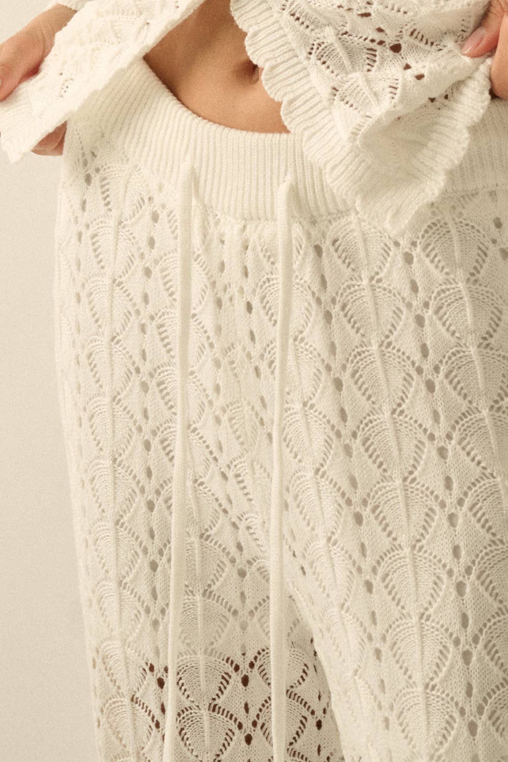 Pointelle Crochet - Knit Drawstring Sweater Pants - Colores Coastal Woods by Colores Enterprises