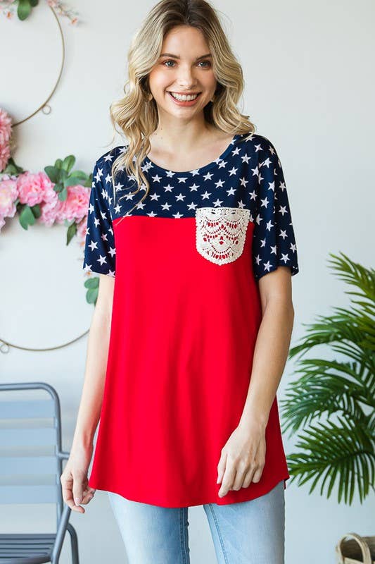 Preorder: STAR PRINT CONTRAST TOP LACE POCKET - Colores Coastal Woods by Colores Enterprises