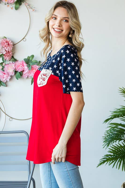 Preorder: STAR PRINT CONTRAST TOP LACE POCKET - Colores Coastal Woods by Colores Enterprises
