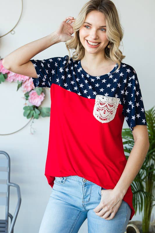 Preorder: STAR PRINT CONTRAST TOP LACE POCKET - Colores Coastal Woods by Colores Enterprises