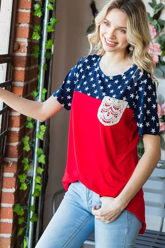 Preorder: STAR PRINT CONTRAST TOP LACE POCKET - Colores Coastal Woods by Colores Enterprises