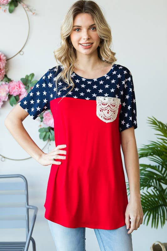 Preorder: STAR PRINT CONTRAST TOP LACE POCKET - Colores Coastal Woods by Colores Enterprises