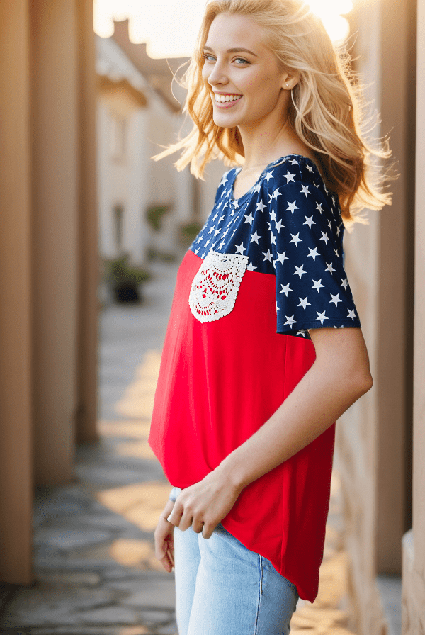 Preorder: STAR PRINT CONTRAST TOP LACE POCKET - Colores Coastal Woods by Colores Enterprises