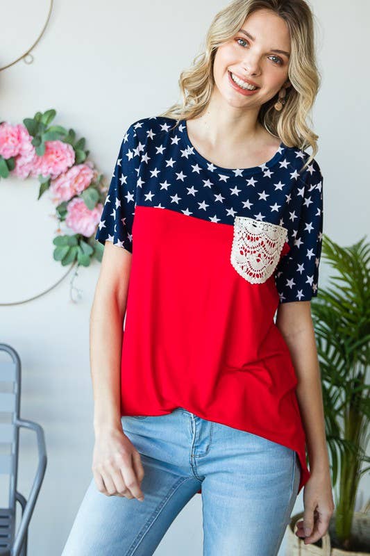 Preorder: STAR PRINT CONTRAST TOP LACE POCKET - Colores Coastal Woods by Colores Enterprises