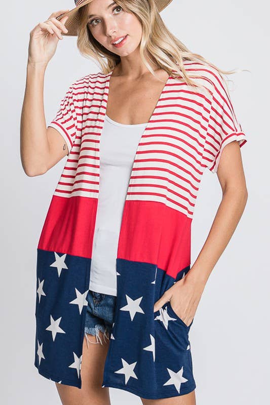 Preorder: STRIPE AND STAR OPEN CARDIGAN - Colores Coastal Woods by Colores Enterprises