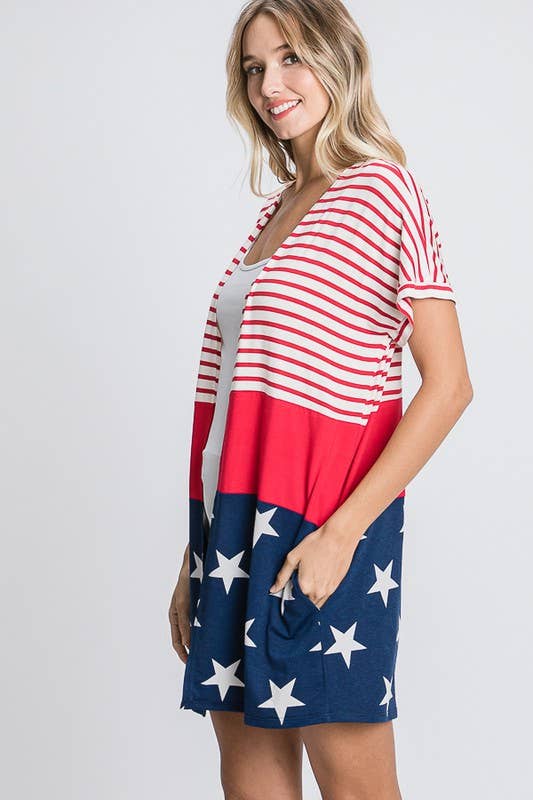 Preorder: STRIPE AND STAR OPEN CARDIGAN - Colores Coastal Woods by Colores Enterprises