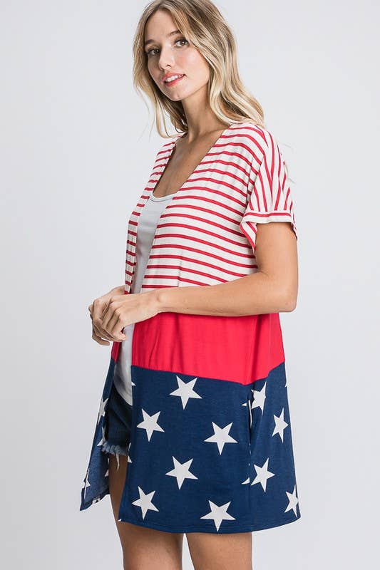 Preorder: STRIPE AND STAR OPEN CARDIGAN - Colores Coastal Woods by Colores Enterprises