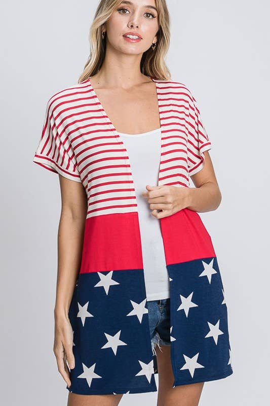 Preorder: STRIPE AND STAR OPEN CARDIGAN - Colores Coastal Woods by Colores Enterprises