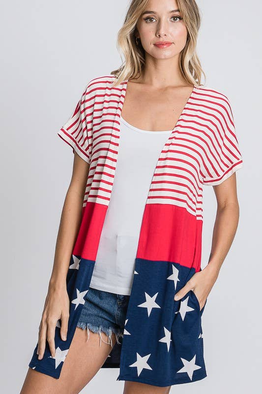 Preorder: STRIPE AND STAR OPEN CARDIGAN - Colores Coastal Woods by Colores Enterprises