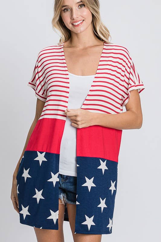 Preorder: STRIPE AND STAR OPEN CARDIGAN - Colores Coastal Woods by Colores Enterprises