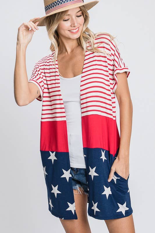 Preorder: STRIPE AND STAR OPEN CARDIGAN - Colores Coastal Woods by Colores Enterprises
