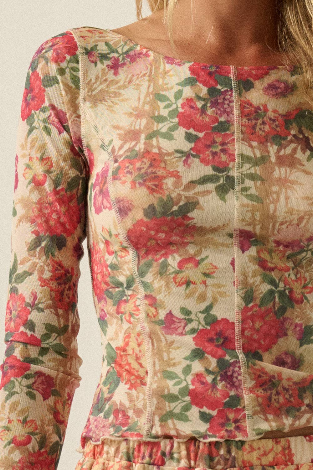 Promesa Floral Mesh Long Sleeve Top - Colores Coastal Woods by Colores Enterprises