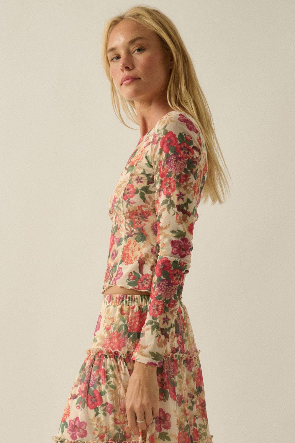 Promesa Floral Mesh Long Sleeve Top - Colores Coastal Woods by Colores Enterprises