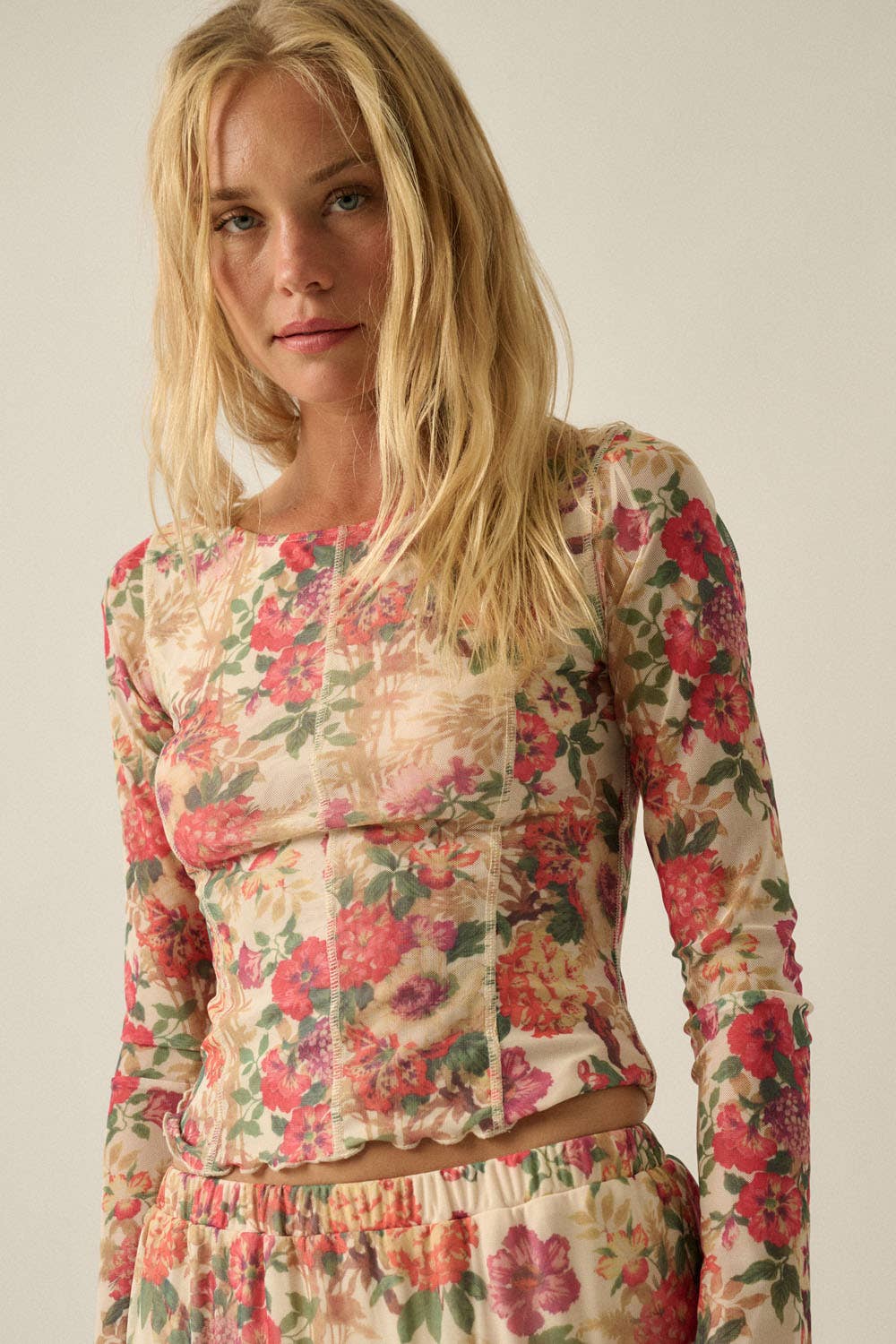 Promesa Floral Mesh Long Sleeve Top - Colores Coastal Woods by Colores Enterprises