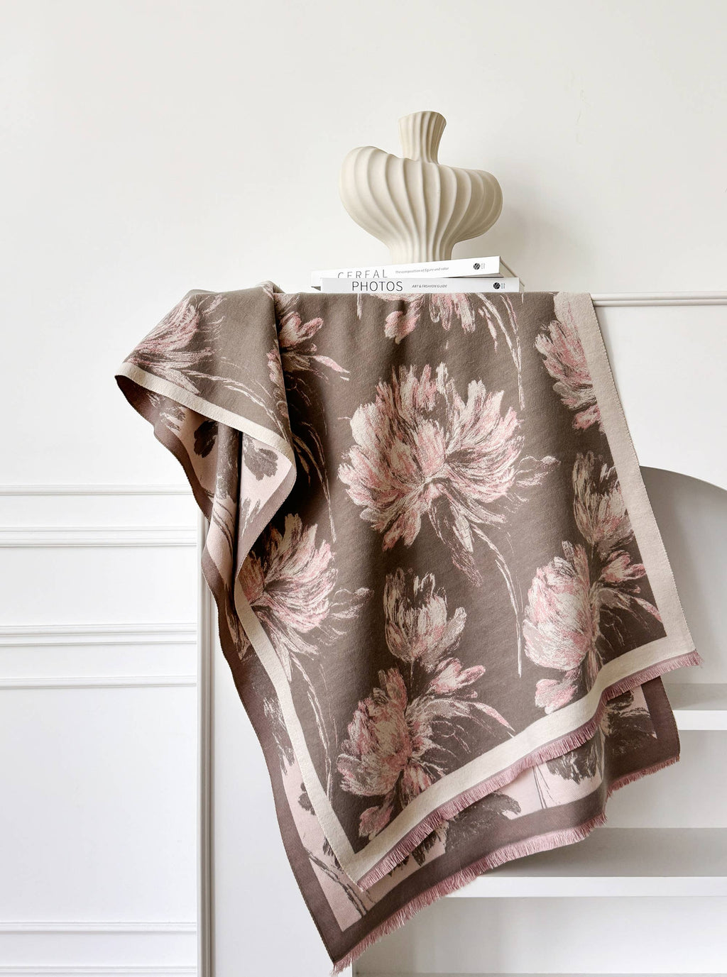 Tan / Pink Peonies Reversible Wrap - Colores Coastal Woods by Colores Enterprises