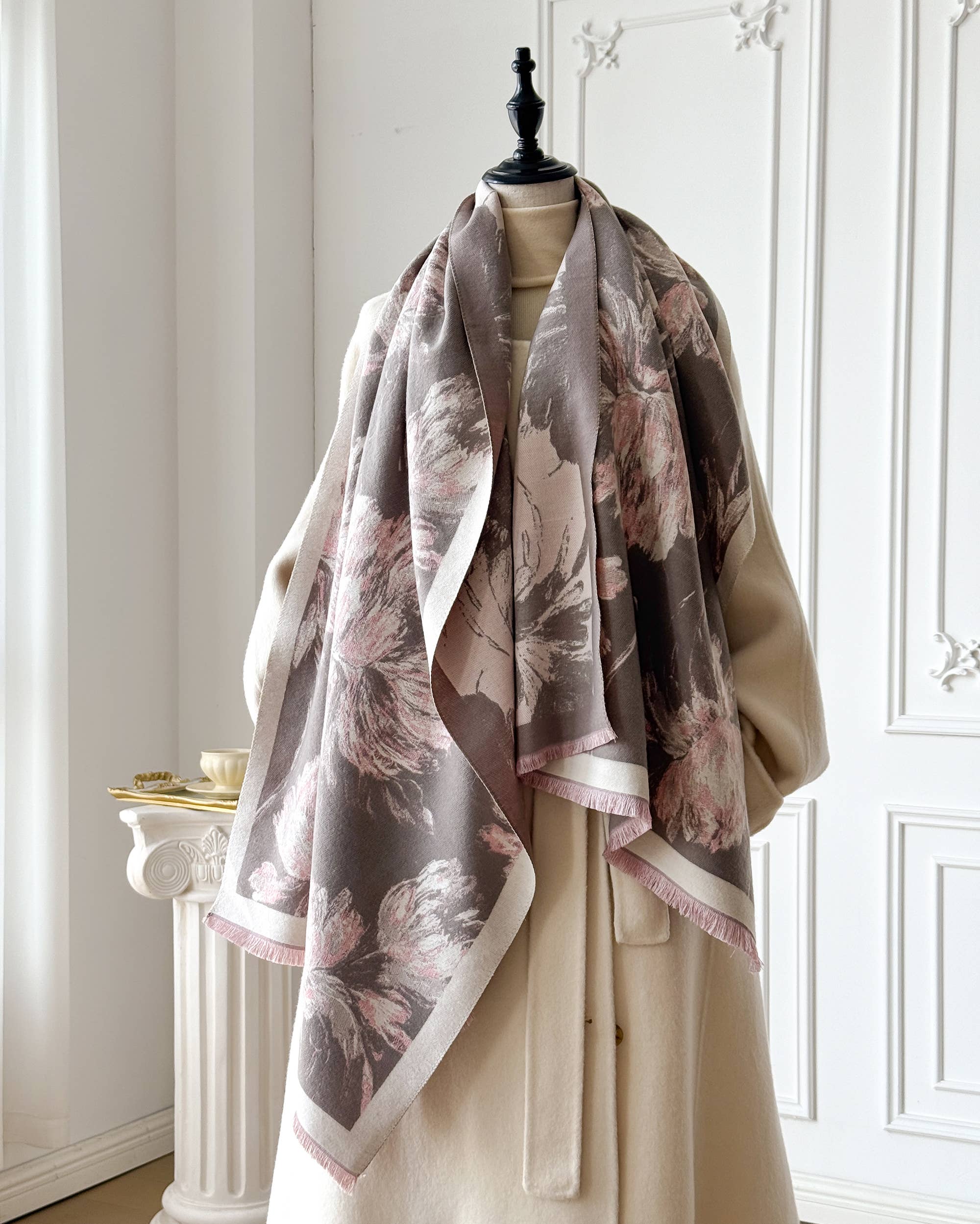 Tan / Pink Peonies Reversible Wrap - Colores Coastal Woods by Colores Enterprises
